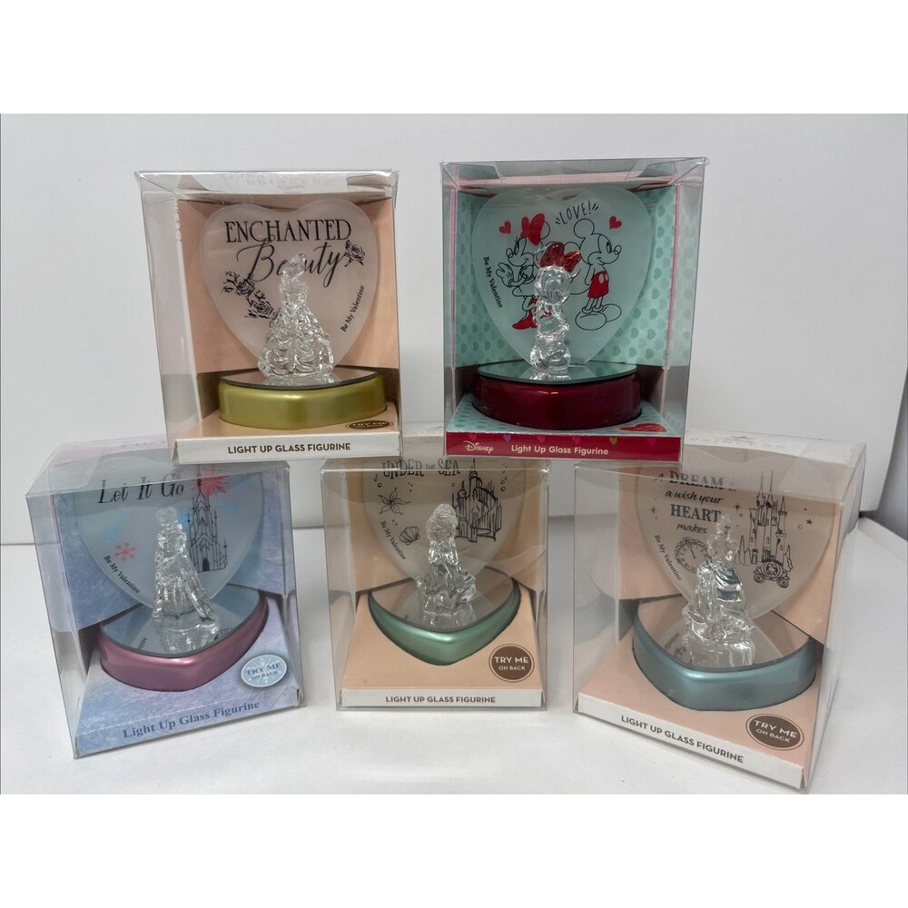 LOT 5 Disney Princess Light Up Glass Figurine - Little Mermaid Beauty Cinderella